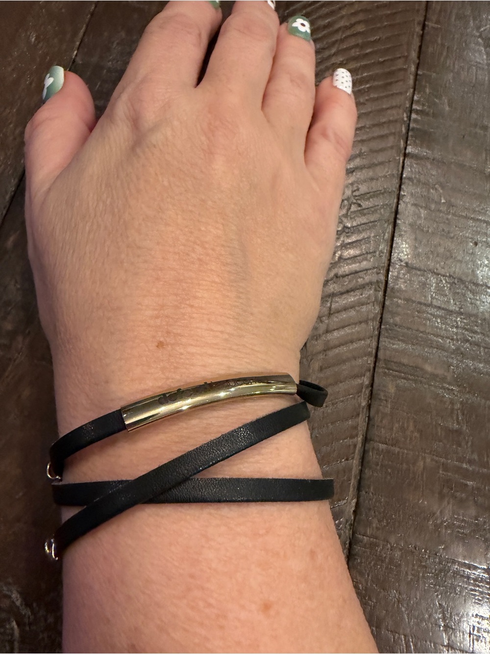 Younique Black Wrap Bracelet with Gold Accent Bar Defend Innocence